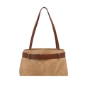 Vintage khaki tote bag with dark brown straps and decorative belt buckle detail - Khaki