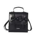 Minimalist black PU leather backpack for women with decorative bows and top handle design - Black without Pendant