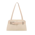 Retro creamy yellow shoulder bag with high-capacity design and silver metal buckle - White