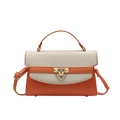 Color-block handtas van leer en breisel in oranje en crème met goudkleurige sluiting - Oranje