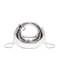 Minibolso bandolera redondo plateado con acabado metálico de espejo y cadena delgada - Plateado
