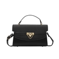 Borsa a mano nera con patta a trama diagonale, catena dorata e tracolla sottile - Nero