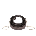 Mini bolso de media luna en acabado gris oscuro con asa vintage y cadena de metal dorado - Color gunmetal