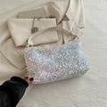 Borsa a mano con paillettes olografiche e manico bianco per un elegante stile primaverile - Bianco