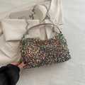 Borsa a tracolla con paillettes iridescenti con catena argento e manico grigio - Grigio