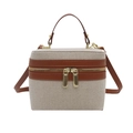 Borsa a scatola bicolore in tela beige e pelle caramello con hardware dorato - Marrone
