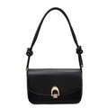 Vintage black faux leather underarm bag with gold U-shaped buckle and knot shoulder strap - Black