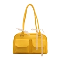 Sac oreiller jaune vif avec nœud en dentelle et deux poches avant pour femmes - Jaune