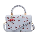 Bolso de mano azul claro en cuero sintético con estampado de cerezas y asa trenzada - Azul