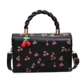 Bolso bandolera negro con estampado de cerezas, detalles dorados y colgante - Negro