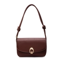 Minimalist dark brown leather shoulder bag with knot straps and gold arch clasp - Coffee