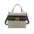 Borsa a scatola in tessuto beige con finiture in pelle marrone e cerniere dorate - Marrone