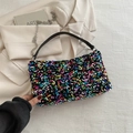Borsa a tracolla con paillettes colorate, manico nero e catena d'argento alla moda - Colorato