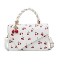 Bolso bandolera blanco con estampado de cerezas rojas y asa trenzada en blanco - Blanco Roto