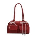 Sac à bandoulière rouge avec doubles poches avant et nœuds en dentelle blanche vintage - Rouge