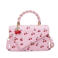 Bolso bandolera rosa con estampados de cerezas y un colgante de cereza en 3D blanco - Rosa