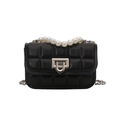 Mini black quilted square bag with elegant pearl top handle and silver chain strap - Black