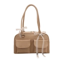 Sac Boston beige en similicuir avec nœuds en dentelle et poches frontales doubles - Kaki