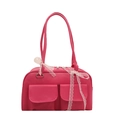 Sac Boston rose vif avec deux poches avant et un ruban décoratif en dentelle blanche - Rose rose