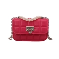 Rose pink quilted mini crossbody bag with pearl handle and silver chain for girls - Rose Pink