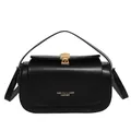 Elegante borsa in pelle nera con chiusura a conchiglia dorata e tracolla sottile - Nero Puro Tipo 2