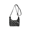 Bolso bandolera negro con bordado tradicional y colgantes decorativos de bolas blancas - Negro