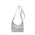 Bolso tote bordado azul claro con motivos geométricos y colgante de perlas en la cremallera - Azul