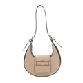 Borsa a mezzaluna beige minimalista con finiture in pelle nera e fibbia in metallo dorato - Nero