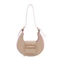 Borsa a mezzaluna in pelle rosa e tessuto intrecciato con fibbia dorata e design moderno - Rosa