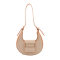 Elegante borsa hobo intrecciata beige con finiture in pelle arancione e fibbia d'oro - Arancione