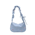 Sac à épaule en jean bleu clair avec imprimé fleuri et détails de anse plissée - Bleu clair