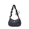 Sac hobo en jean bleu foncé avec broderie florale et bandoulière froncée - Noir