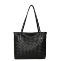 Große schwarze gewebte Totebag mit Schachbrettmuster und langen Riemen für den Alltag - Schwarz