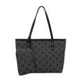 Elegante borsa tote grigio scuro con motivo jacquard geometrico e manici in pelle - Blu