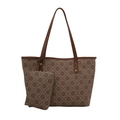 Borsa tote marrone con stampa monogramma e pochette coordinata in stile retrò donna - Cachi