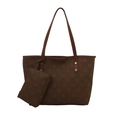 Borsa tote vintage marrone scuro con motivo a quadri, pochette e rivetti dorati - Marrone