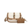 Borsa a sella chic crema e marrone con tracolla regolabile e dettagli in metallo oro - Marrone e Bianco