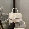 Bolso bandolera retro beige en cuero y tela tejida con diseño de contraste - Blanco