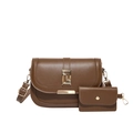 Set borsa a tracolla in pelle marrone con fibbia dorata e piccolo portamonete coordinato - Marrone