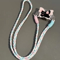 Braided crossbody phone strap with pink blue white cord and cartoon cat clip accessory - No.9 Black Cat with Pink Butterfly - 3-Strand Rope