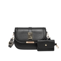 Borsa a tracolla minimalista in ecopelle nera con fibbia dorata e mini portamonete - Nero