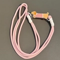 Pink braided crossbody phone strap featuring a cute cartoon dachshund acrylic charm - No.7 Long Dog in Pink Clothes - Pink & White Woven Rope