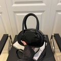 Glossy black patent leather shell handbag with bow embossing and adjustable strap - Without Scarf / Black