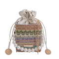 Ethnic woven crossbody bag with colorful wavy patterns and elegant pearl handle strap - Khaki