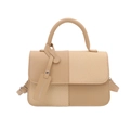 Bolso bandolera cuadrado moderno en cuero beige y tela tejida con etiqueta de moda - Caqui