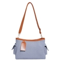 Borsa a tracolla in tela a righe blu con finiture in pelle color caramello e oro - Blu