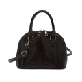 Borsa a mano alla moda in pelle verniciata nera con finiture dorate e tracolla - Marrone