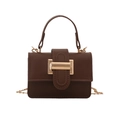 Dark brown rectangular handbag with gold metal buckle and elegant chain shoulder strap - Brown