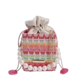 Colorful hand-woven boho bucket bag with pearl handle and golden chain strap - Rose Red