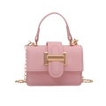 Pink mini crossbody bag with gold metal buckle and sleek chain strap for women - Light Pink
